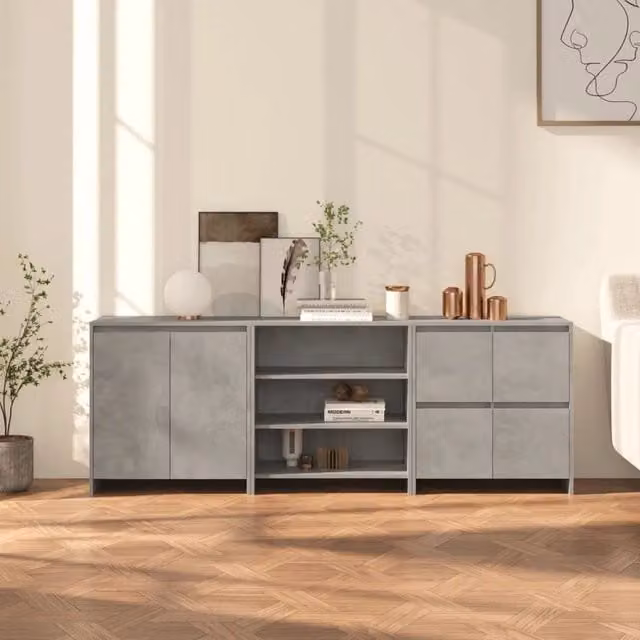Credenze 3 pz Grigio Cemento in Legno Multistrato 3098076