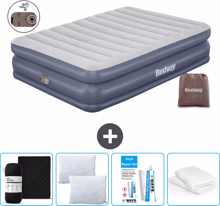 Materasso gonfiabile Bestway - 2 persone - 152 x 203 x 51 cm - Grigio - - Accessori inclusi
