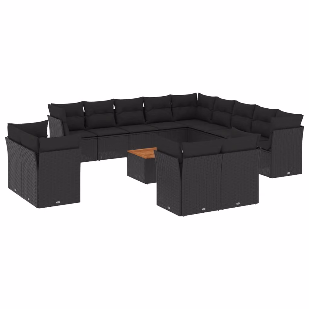 Set Divani da Giardino 14pz con Cuscini in Polyrattan Nero