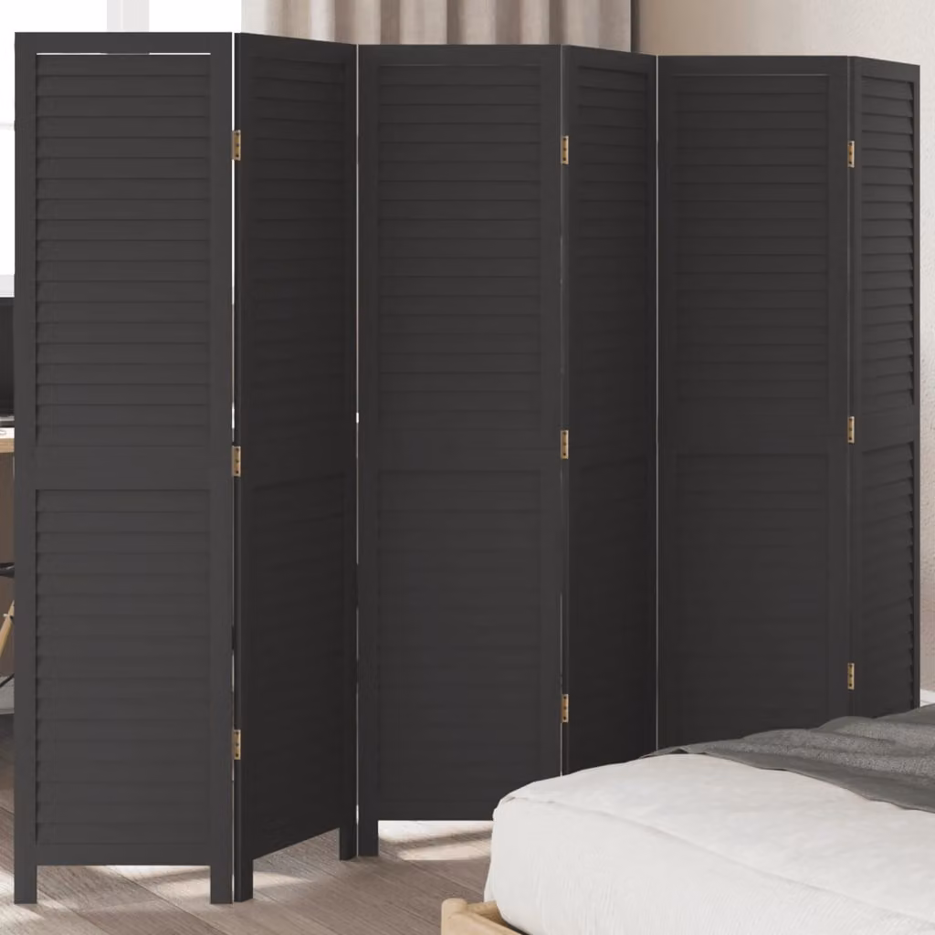 Divisorio Ambienti vidaXL con 6 Pannelli in Legno di Paulownia Nero Opaco H: 160 cm, L: 215 cm