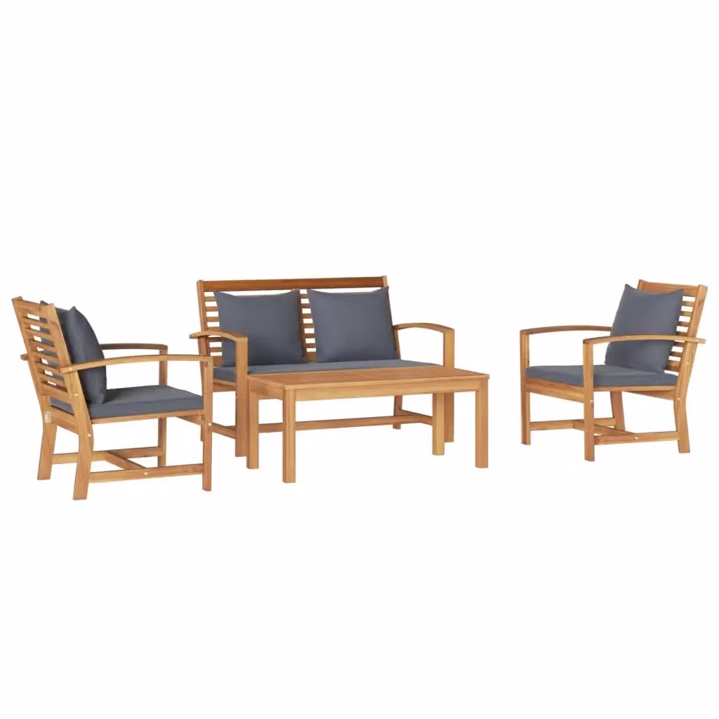 Set Divano da Giardino vidaXL 4 Pezzi in Legno di Teak Solido con Cuscini e Tavolino da Caffè, Colore Naturale – 2