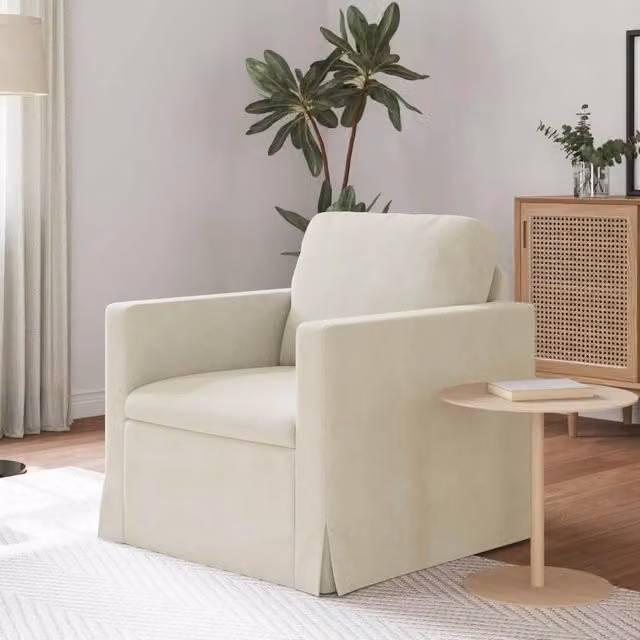 Divano moderno vidaXL in velluto beige con coperture rimovibili L: 78 cm, P: 78 cm, H: 80 cm – 1