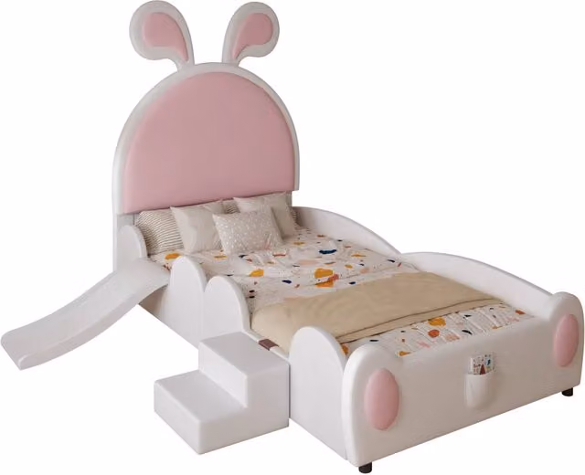 Letto alto per bambini 90x200 cm a forma di casetta con finestre; scala a 3 gradini e protezione completa bianco/nero