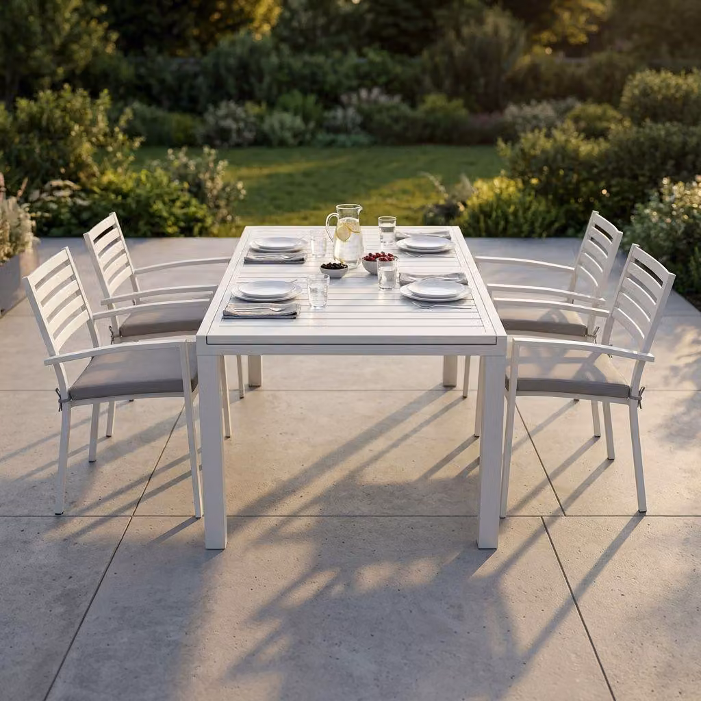 Milani Home - Set Tavolo Giardino Allungabile Rettangolare 160/240x90 Con 4 Poltrone In Alluminio Tortora Da Esterno - Tortora