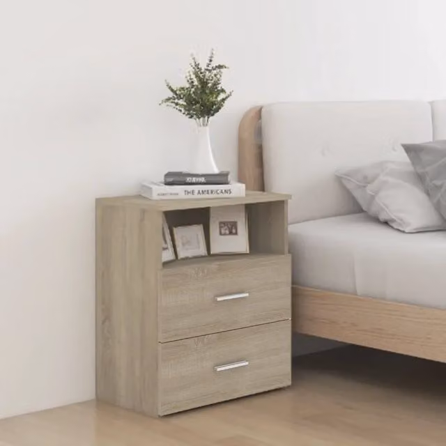 Set di 2 comodini moderni vidaXL in legno rovere color marrone L 50 cm, P 32 cm, H 60 cm