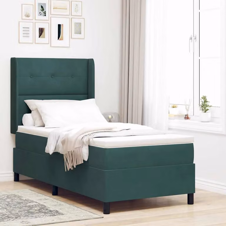 Letto a molle con testiera vidaXL in velluto verde scuro L: 80 cm, P: 200 cm
