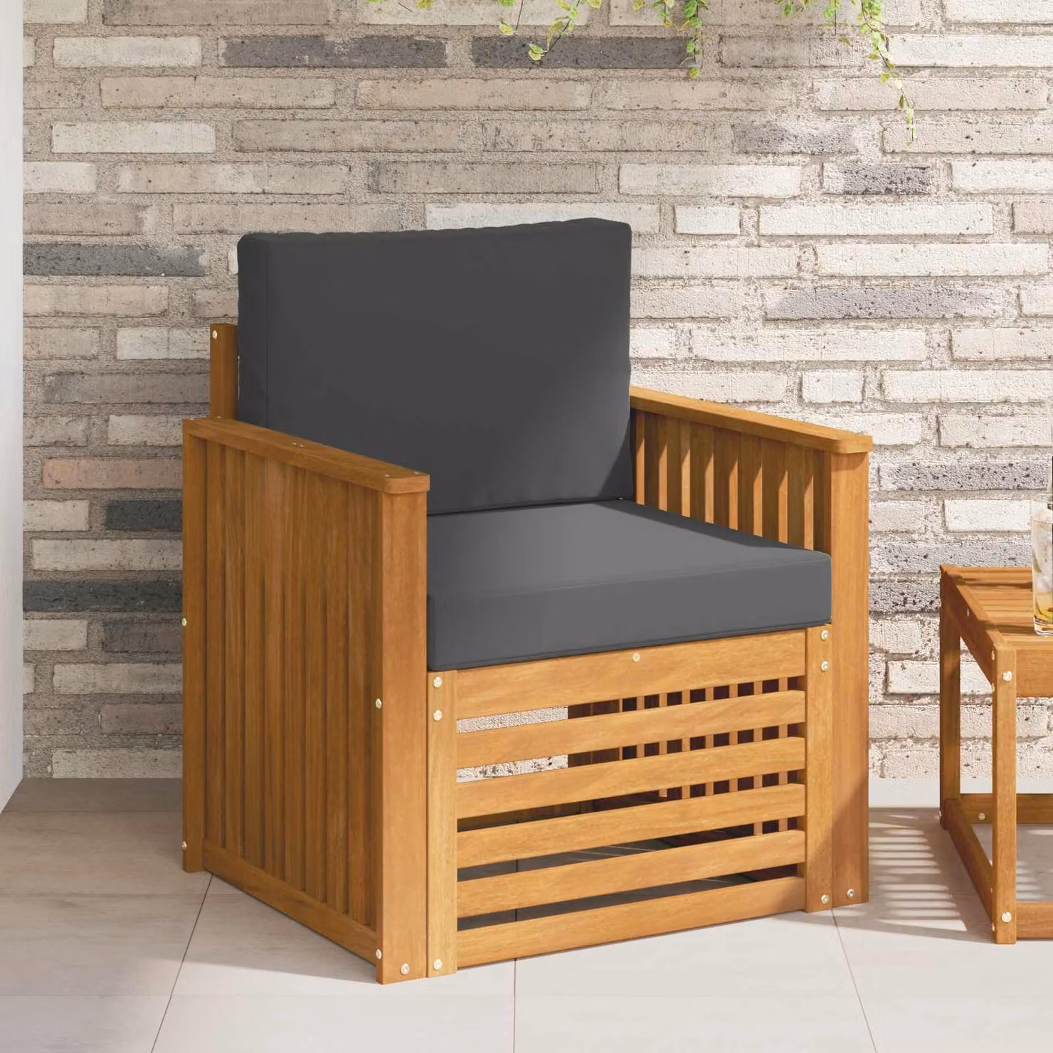 Set di divani da esterno vidaXL in legno di acacia massello con cuscini inclusi, stile moderno, colori antracite, marrone e grigio