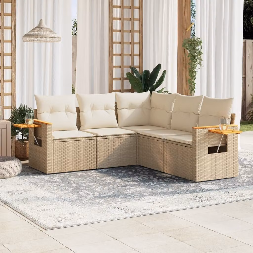 Maison Exclusive - Set Divano da Giardino 5 pz con Cuscini Beige in Polyrattan