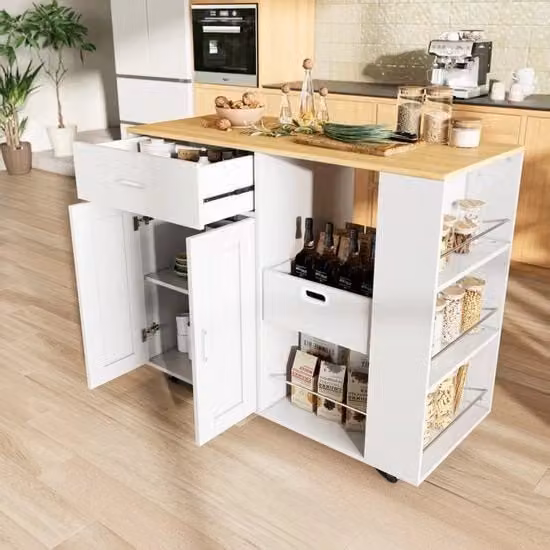 Cucina - Mobili in Legno Massello - 4 Ruote - 3 Cassetti - Piano di Lavoro