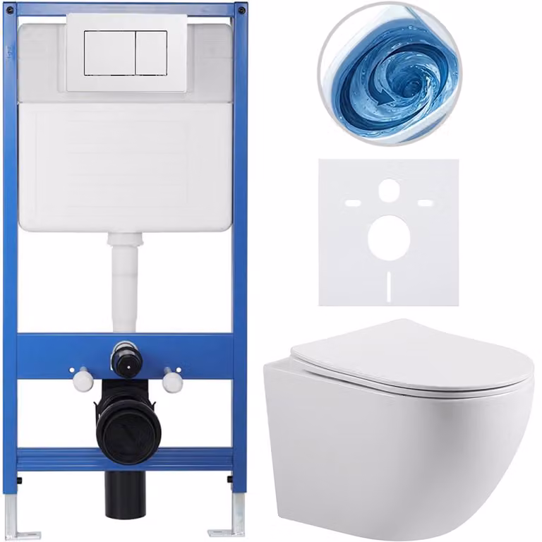 CERANO - Kit completo per WC sospeso modello Lite/Cesso - bianco lucido - Pulsante per WC modello Classic, bianco - Installazione a parete/con pannello di cartongesso - 49x36 cm
