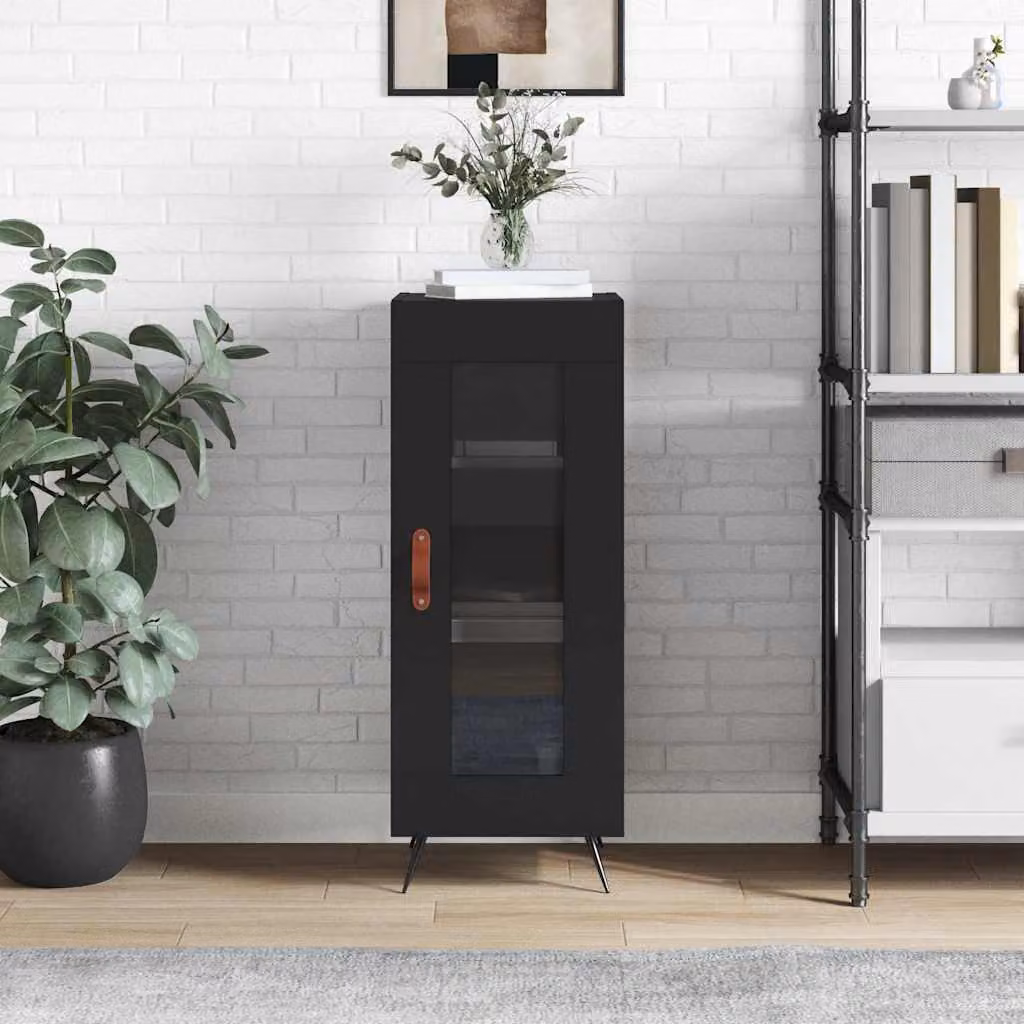 Credenza nera vidaXL in legno e metallo con finitura opaca, L 34,5 cm x P 34 cm x H 90 cm