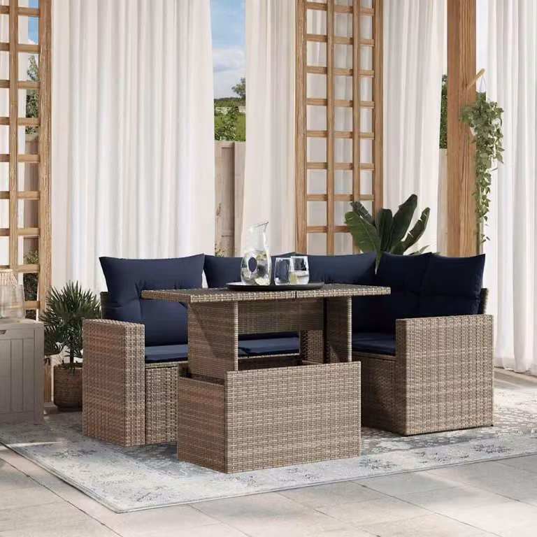 Maison Exclusive - Set di 5 divani da giardino con cuscini, grigio, polyrattan