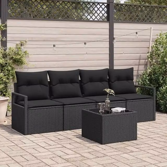 Set di divani 5 pz 4-Numero di posti Nero polyrattan 3346253