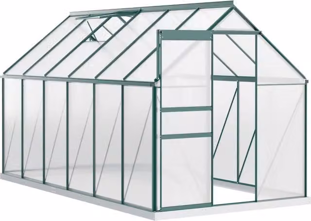 EasyComfort Serra da Giardino in Policarbonato 190x375x199cm, con Finestra Apribile e Porta Scorrevole, Struttura in Alluminio, Verde
