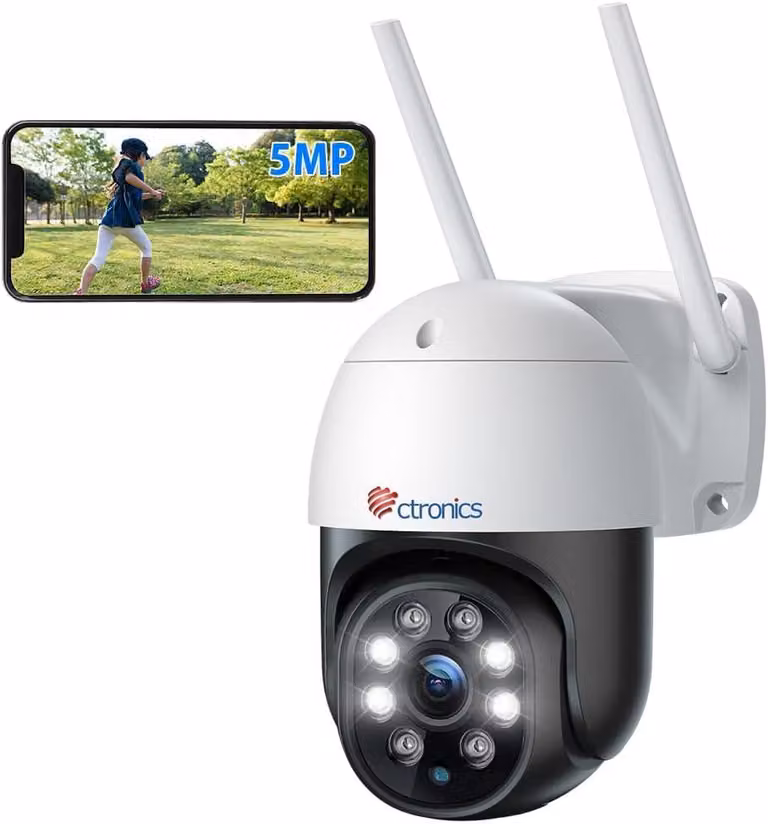 Telecamera Wi-Fi esterna da 5 MP, telecamera di sorveglianza PTZ per esterni, compatibile con reti Wi-Fi a 2,4 GHz e 5 GHz