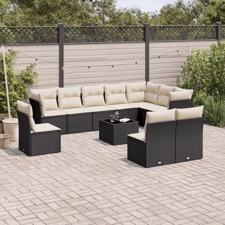 vidaXL Set Divani da Giardino 11 pz a Forma a L con Cuscini e Tavolino da Caffè Nero