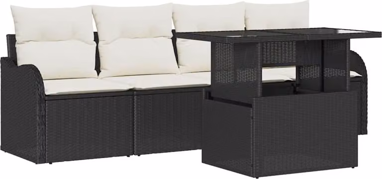 Set Divano da Giardino con cuscino 5 pcs Nero Poly Rattan