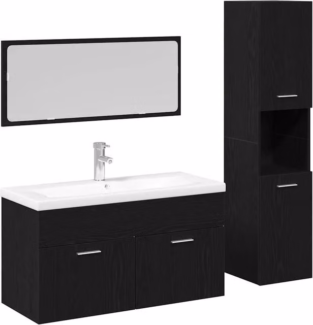 Set di mobili da bagno moderno vidaXL in nero con mobile lavabo e pensile a parete