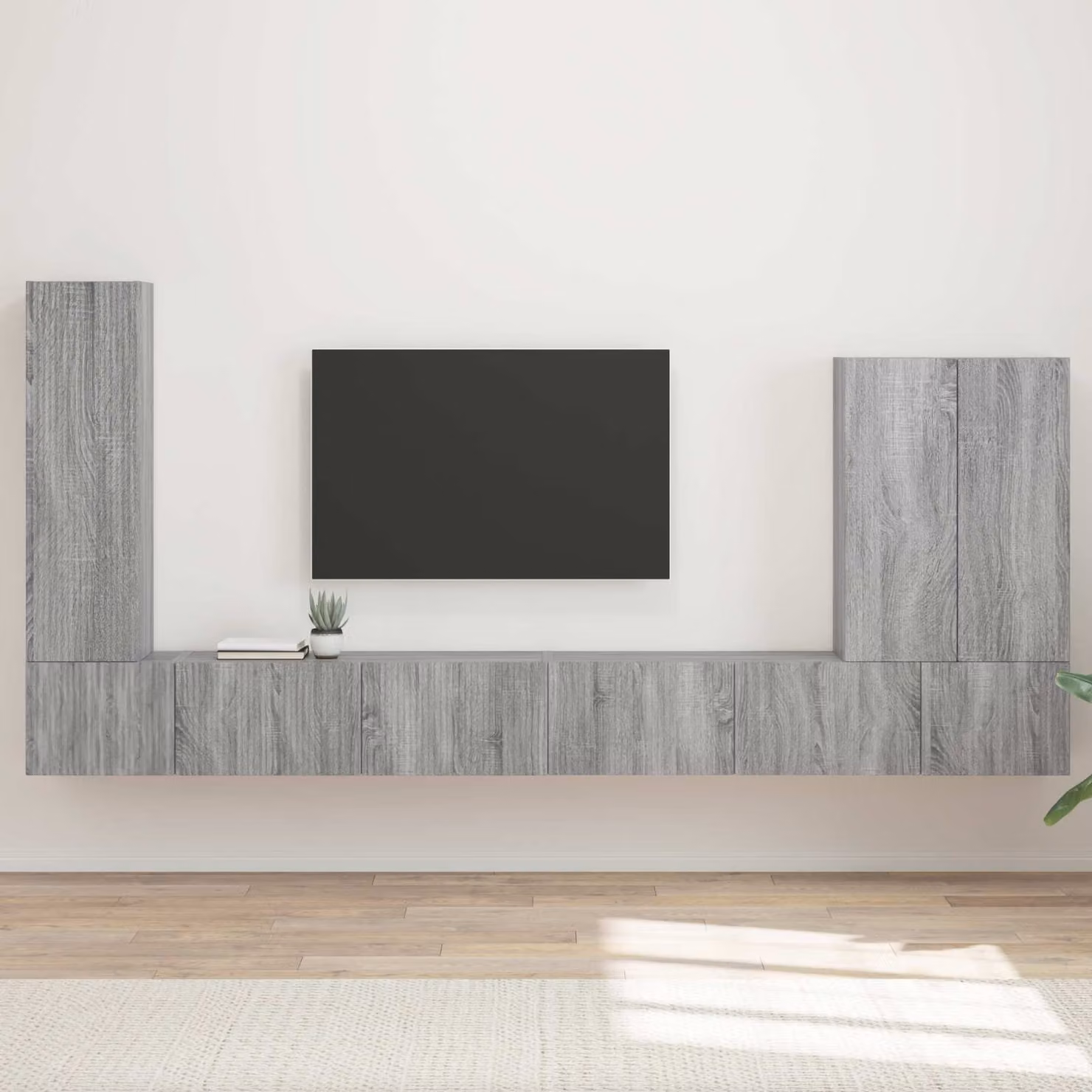Set di 6 pezzi di mobiletto TV da parete moderno vidaXL in legno e MDF, colore grigio opaco