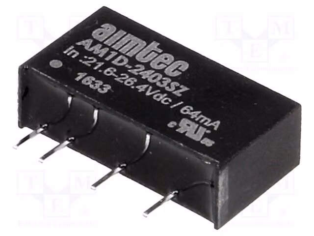 1x Convertitore: DC/DC. Tensione di ingresso: 21,6 ÷ 26,4V. Modello: SIP7 AM1403SZ. Convertitore DC/DC, 3,3VDC, 1W. Corrente di uscita: 300mA