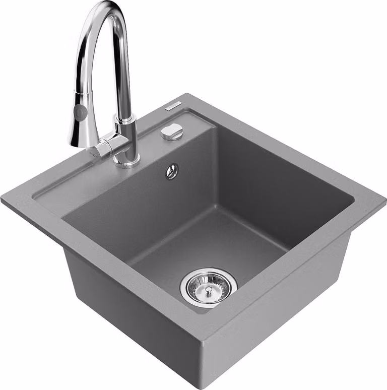 Mexen Vito lavello in granito a 1 vasca con rubinetto da cucina Elia, grigio - 6503-71-670101-00