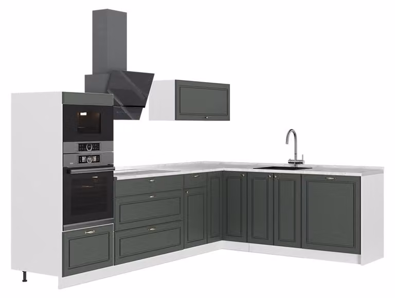 Cucina angolare completa Vicco Fame-Line Verde-oro rustico/Bianco 287 x 207 cm, PL Marmo, Model 63535