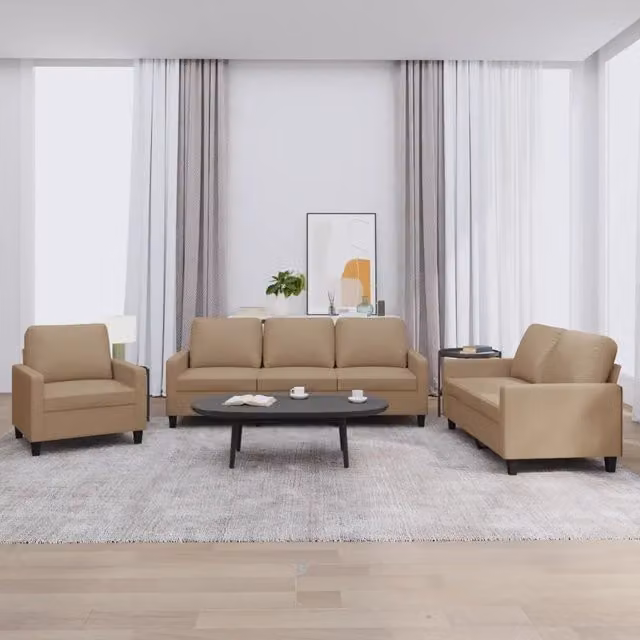 Set di divani 3 pezzi vidaXL in similpelle beige con cuscini per soggiorno in stile moderno