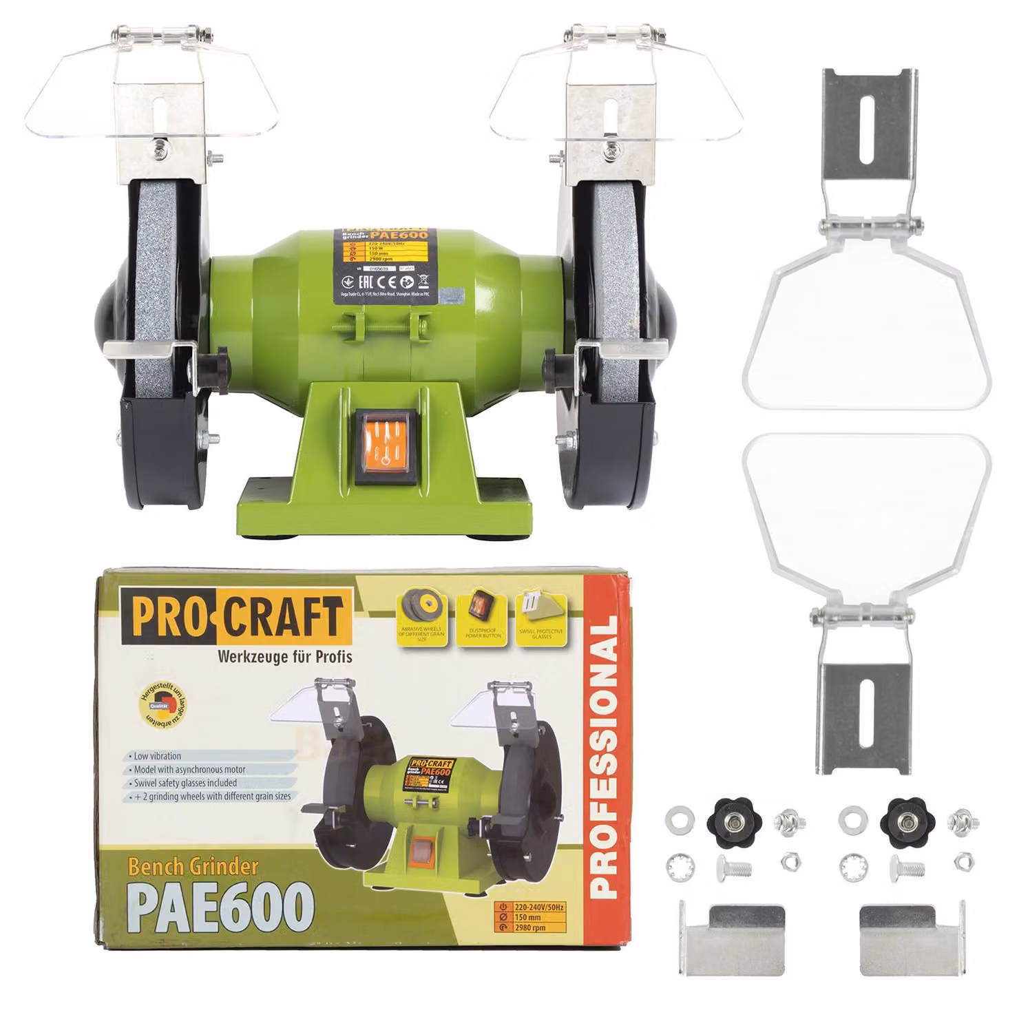 PROCRAFT PAE600 Smerigliatrice da banco a doppio disco, 150W