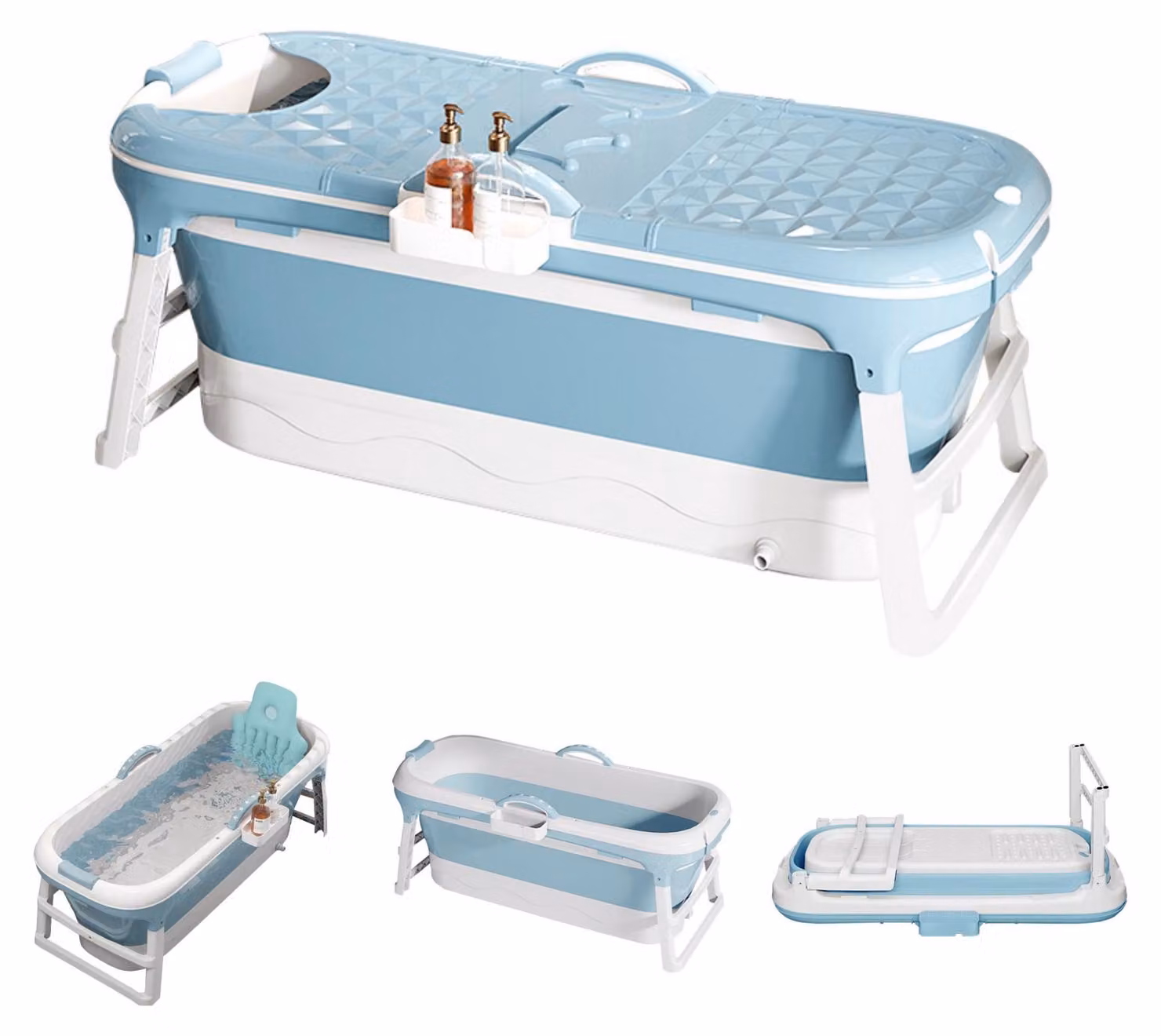 Vaschetta da bagno pieghevole blu - Vaschetta pieghevole portatile - Materiale plastico - Per adulti - Vaschetta per la doccia
