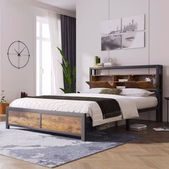 letto metallo e legno naturale 140 x 200 cm