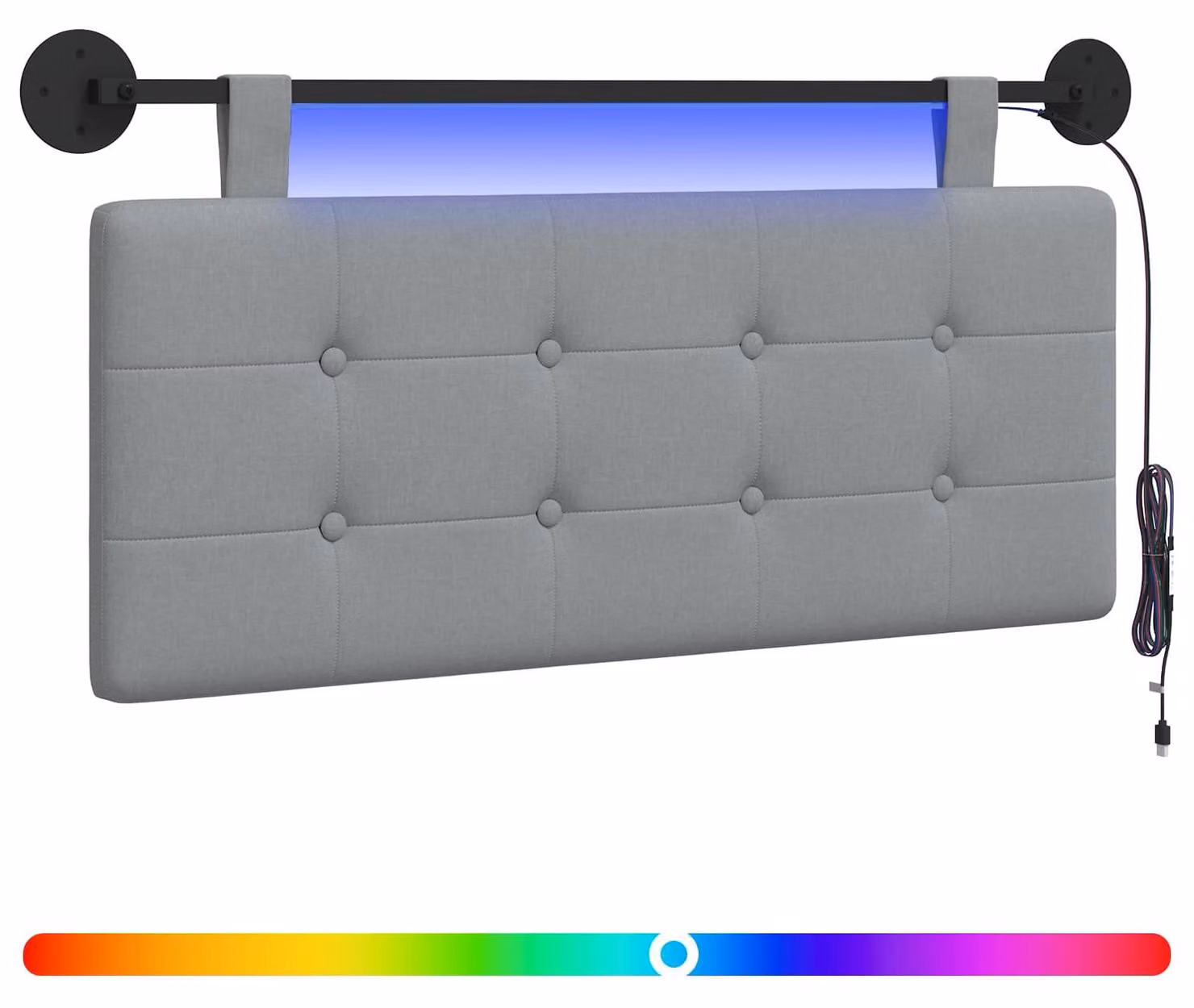 Testiera sospesa Con luce LED Grigio Chiaro Tessuto