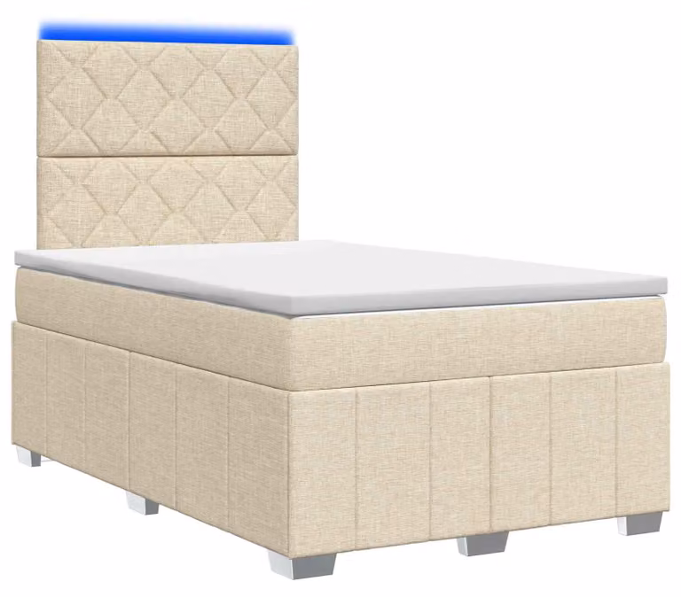Letto boxspring LED con materasso Crema 120 x 190 cm Tessuto