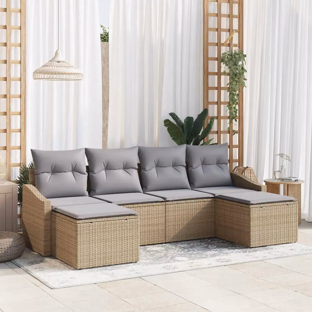 Set da Pranzo per Giardino e Terrazzo vidaXL in Polyrattan 6 pz Beige e Grigio – 1