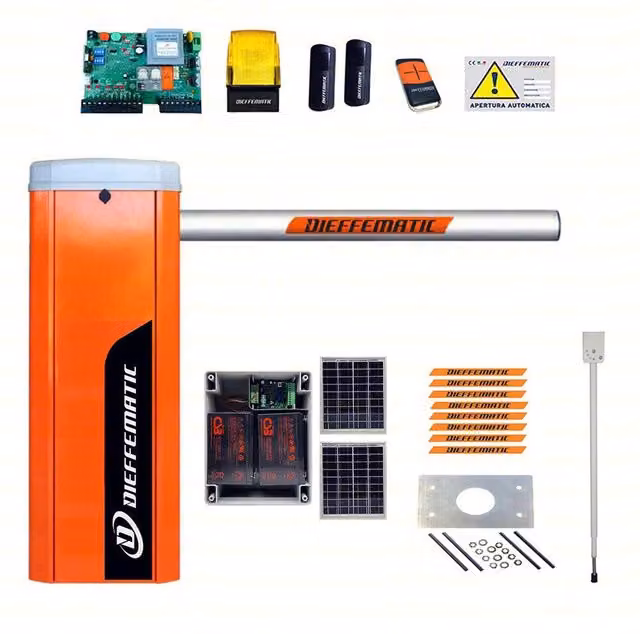 Kit Automazione Barriera Stradale 3M con Asta da 3m, Sistema Sunpower e 2 Batterie, Colore Arancione