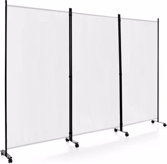 Divisorio pieghevole a 3 pannelli con ruote 262 x 180 cm per privacy decorativa poliestere bianco 20_0013050