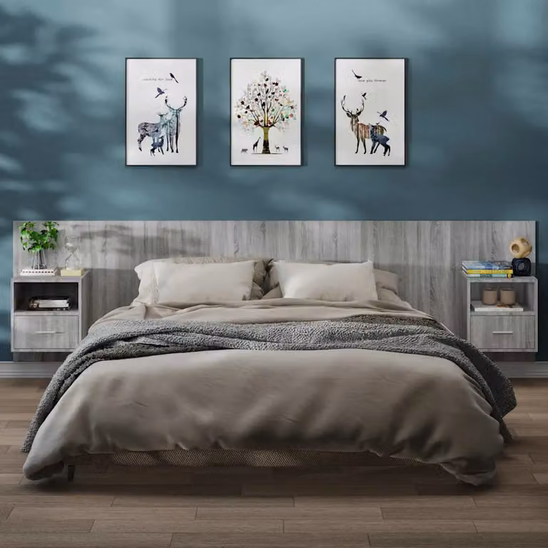 Set di 2 comodini da muro vidaXL in stile moderno, colore Grigio Sonoma, finitura opaca