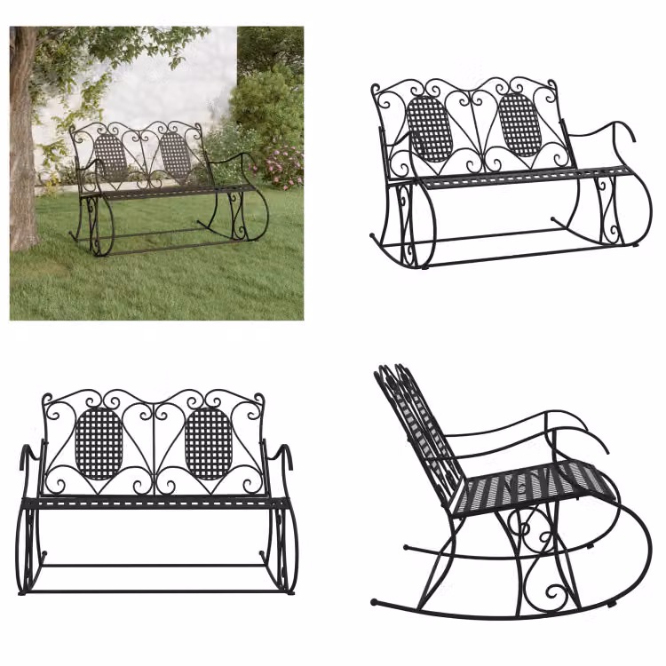 vidaXL Panca a dondolo a 2 posti 113 cm in acciaio nero - Panca a dondolo - Panca a dondolo - Panca - Panchina