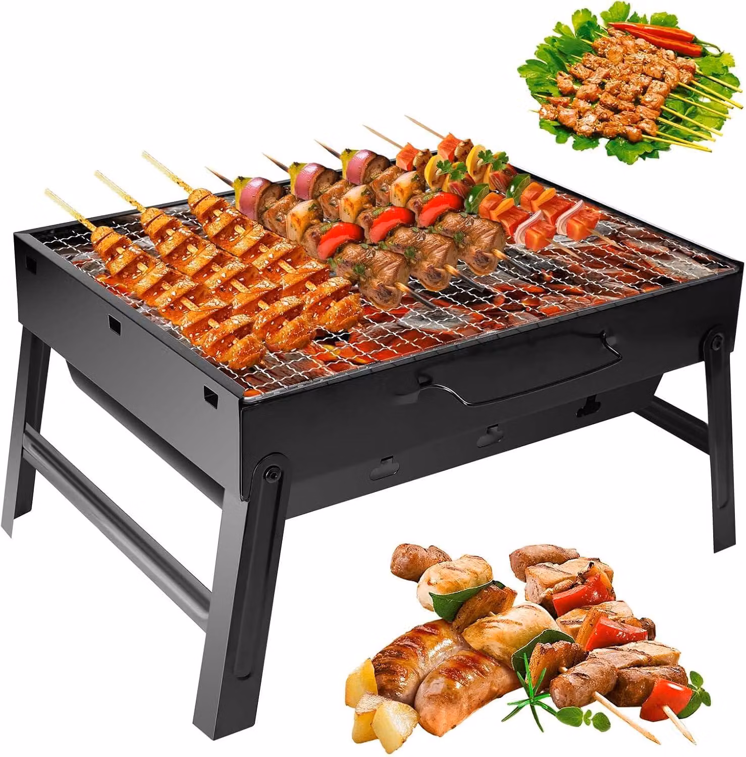 Mini griglia per carbone, compatta, portatile, pieghevole, ideale per campeggio e giardino