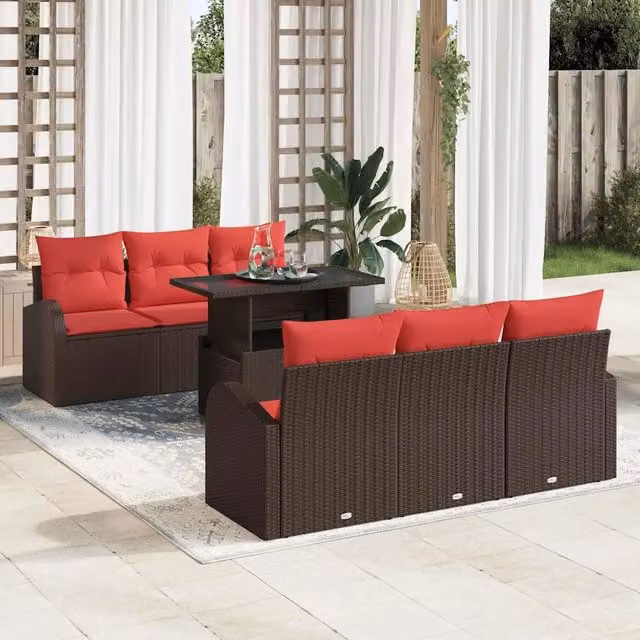 Set Divano da Giardino 7 pz Marrone Poly Rattan 3348570
