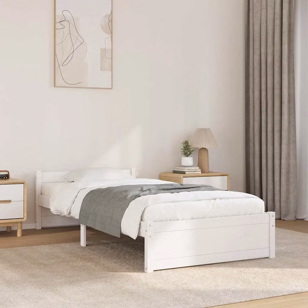 Giroletto singolo vidaXL in legno massello di pino bianco con doghe fisse L/P/H: 190 x 90 x 195,5 cm