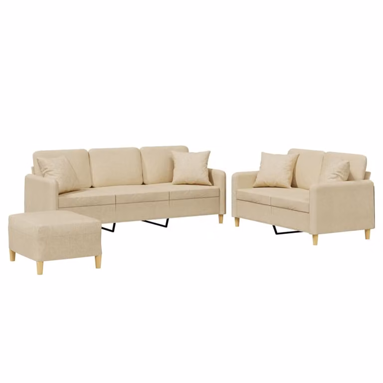 Set Divani 3 pz con Cuscini Crema in Tessuto