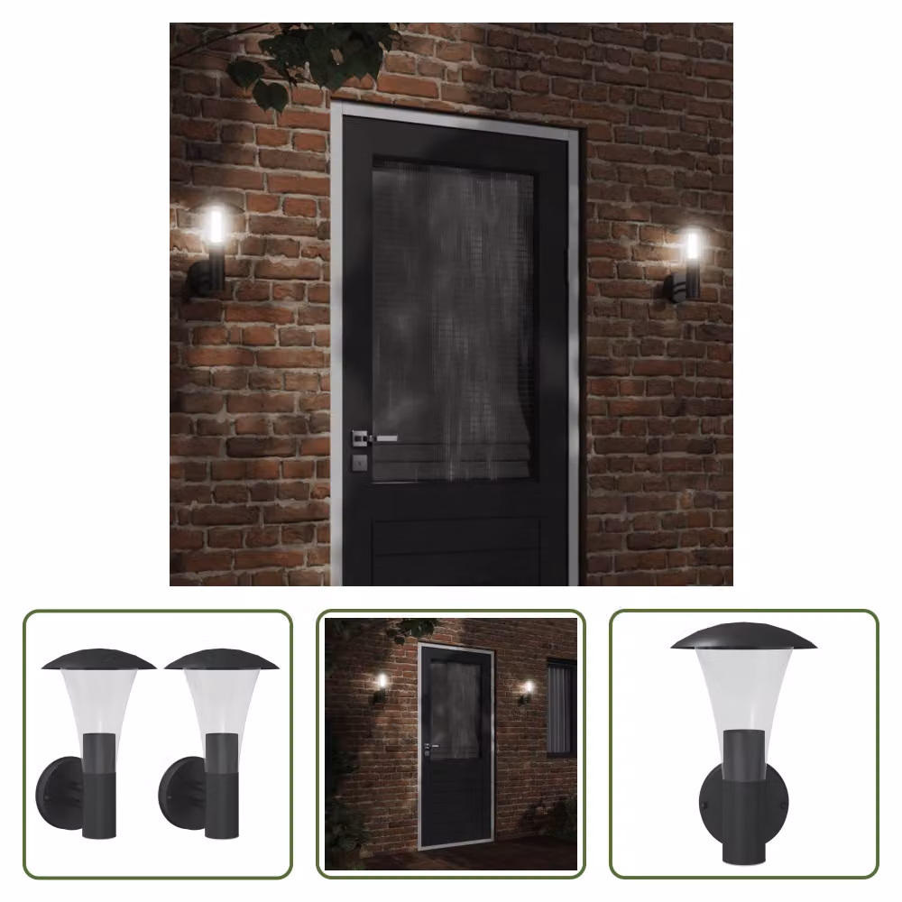 The Living Store Applique da esterno 2 pezzi in acciaio inox nero