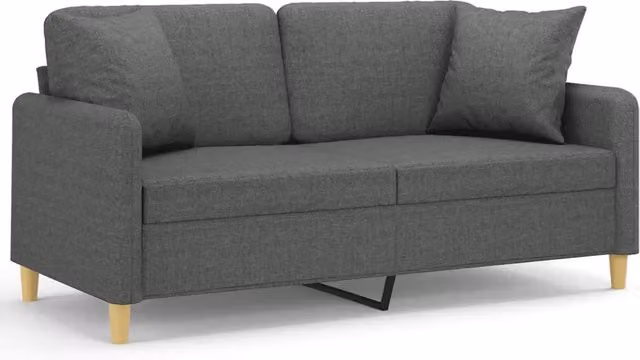 Divano | Divano da soggiorno | Sofa a 2 Posti con Cuscini Grigio Scuro 140 cm in Tessuto