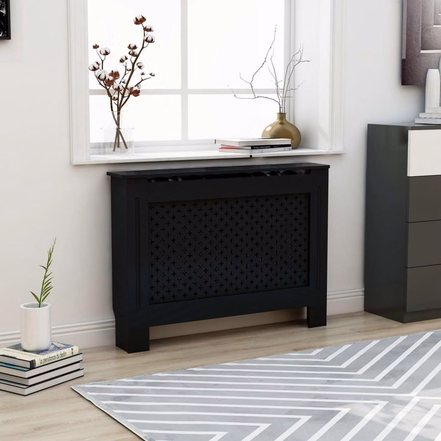 Copertura radiatore - Armadio radiatore - Rivestimento radiatore - Pannello radiatore - MDF nero