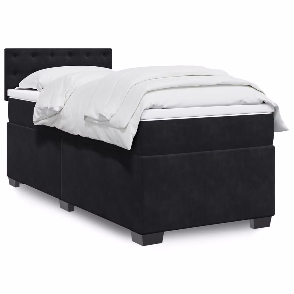 vidaXL Giroletto a Molle con Materasso Ibrido in Velluto Nero L/P/H: 90 x 200 cm – 1