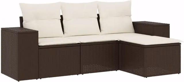 Set Divano da Giardino 4 pz | Set Salotto da Giardino con Cuscini Marrone in Polyrattan