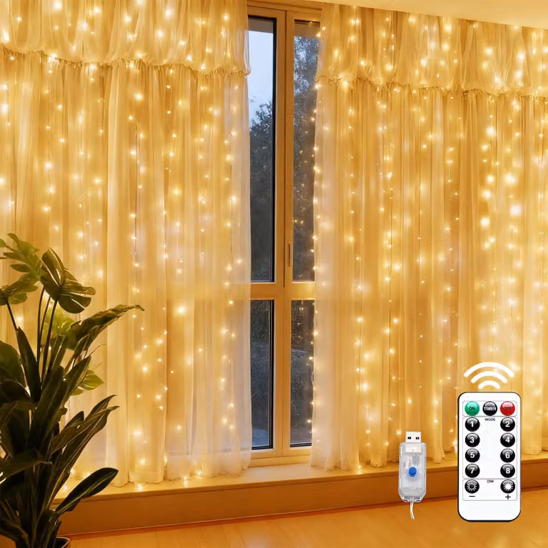 Tenda luminosa a LED, dimensioni 3x3 metri, 300 LED bianco caldo, 8 modalità, grado di protezione IP65