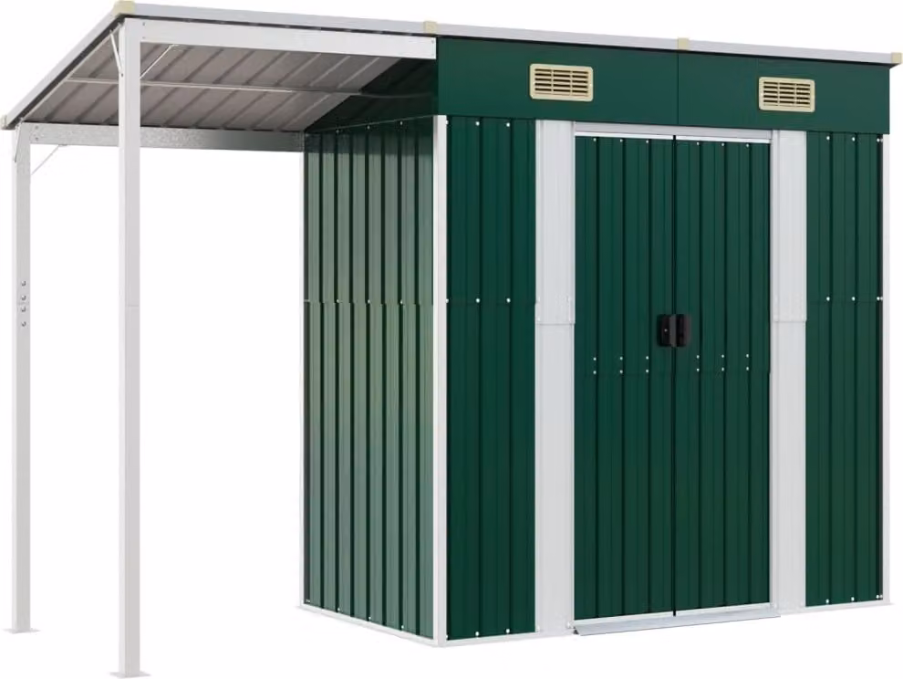 Capanno Giardino con Tetto Esteso Verde 277x107x181cm Acciaio