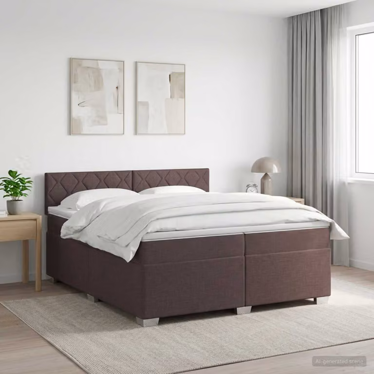 Letto box spring con materasso ibrido vidaXL in legno e tessuto, Marrone e Bianco, L/P: 200 x 200 cm