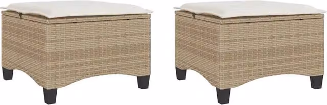 Set di 4 sgabelli da giardino in polyrattan con cuscini beige DESIGN IN L/P/H: 55 x 55 x 36 cm